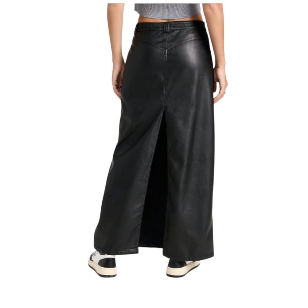 We the Free People City Slicker Vegan Faux Leather Maxi Skirt Womens 0 Black - Picture 3 of 14